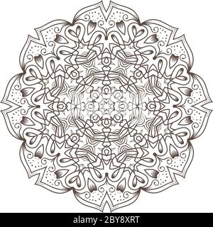 La méditation vectorielle ethnique Fractal Mandala ressemble à un flocon de neige ou à un motif aztèque Maya ou à une fleur isolée sur blanc Illustration de Vecteur