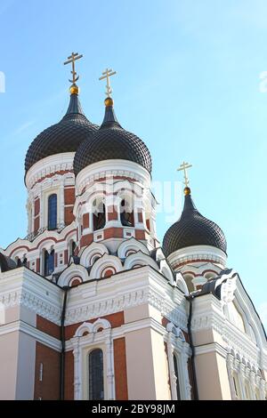 Magnifique point de repère du centre-ville ; la cathédrale Nevsky est une cathédrale orthodoxe de la vieille ville, Tallinn, Estonie. Banque D'Images