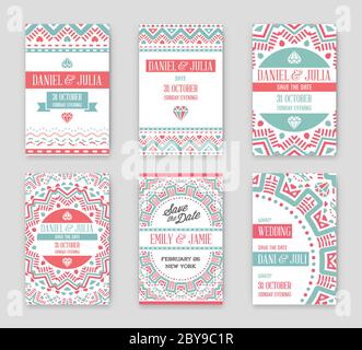 Ensemble de Vector Design modèle d'invitation de mariage impressionnant avec thème Mandala ou Doodles. Idéal pour la fête, la veille de Noël, la fête des mères et la Saint-Valentin Illustration de Vecteur