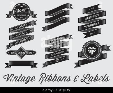 Ensemble vectoriel d'étiquettes et de rubans Premium rétro style rétro en noir et blanc Illustration de Vecteur