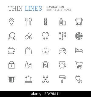 Ensemble d'icônes de ligne liées à la navigation. Contour modifiable Illustration de Vecteur