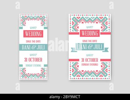 Ensemble de Vector Design modèle d'invitation de mariage impressionnant avec thème Mandala ou Doodles. Idéal pour la fête, la veille de Noël, la fête des mères et la Saint-Valentin Illustration de Vecteur
