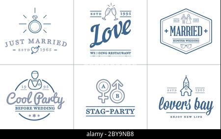 Ensemble de Vector Wedding Love Elements Merry Me Illustration peut être utilisé comme logo ou icône en qualité supérieure Illustration de Vecteur