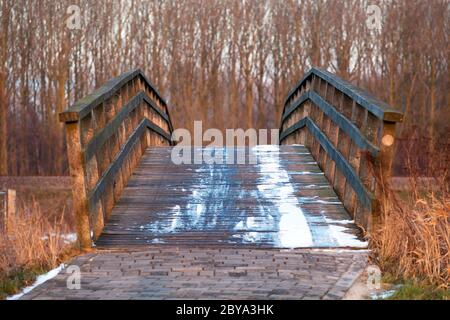 Pont de bois sur la rivière Banque D'Images
