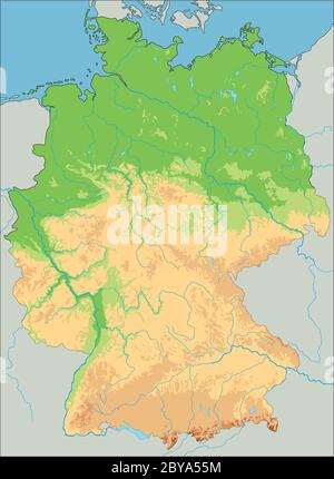 Carte physique de l'Allemagne très détaillée. Illustration de Vecteur