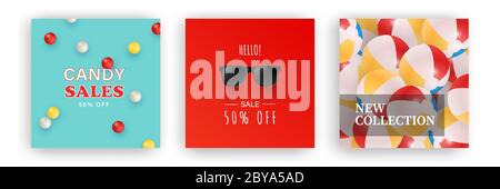 Modèles de vente de médias sociaux élégants et collection de bannières Web publicitaires. Illustrations vectorielles pour bannières de sites Web et de sites Web mobiles, affiches, e-mail et Illustration de Vecteur