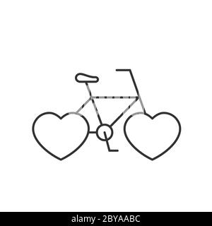 Vélo avec roues en forme de coeur. Un joli vélo avec deux coeurs. Concept romantique de date. J'adore mon vélo. Idée de coeur sain. Icône de ligne. Vecteur Illustration de Vecteur