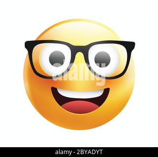 Émoticône de haute qualité sur fond blanc. Visage jaune avec lunettes.adorable émoticône souriant portant des lunettes, émotiji, illustration de vecteur smiley. Illustration de Vecteur