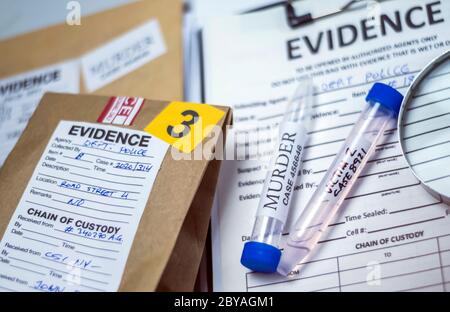 Divers tests de laboratoire matériel médico-légale, conceptual image Banque D'Images