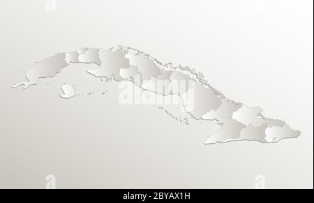 Cuba carte Division administrative, sépare les régions, papier de cartes 3D blanc naturel Banque D'Images