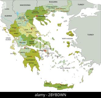 Carte politique modifiable très détaillée avec couches séparées. Grèce. Illustration de Vecteur