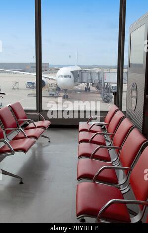 Aéroport. Salle d'attente et avion Banque D'Images