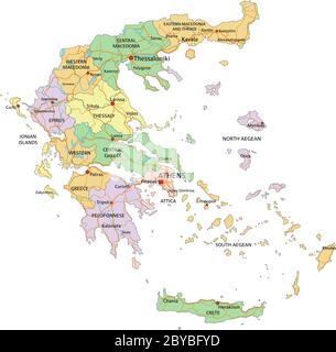 Grèce - carte politique modifiable très détaillée avec étiquetage. Illustration de Vecteur