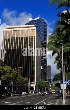 Bishop Street, Honolulu City, Oahu Island, Hawaii, États-Unis Banque D'Images