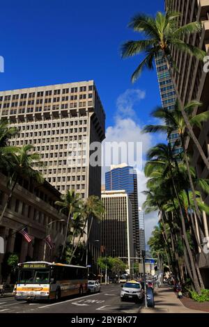 Bishop Street, Honolulu City, Oahu Island, Hawaii, États-Unis Banque D'Images