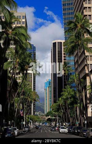 Bishop Street, Honolulu City, Oahu Island, Hawaii, États-Unis Banque D'Images