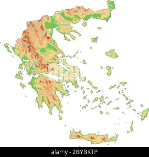 Carte physique de Grèce haute détaillée. Illustration de Vecteur