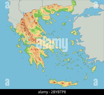 Carte physique de Grèce haute détaillée. Illustration de Vecteur