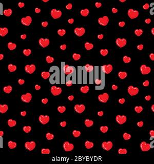 Motif coeurs plats sans coutures. Rouge et noir Illustration de Vecteur
