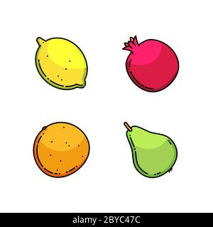 Ensemble de citron, poire, mandarine et grenat isolé sur blanc Illustration de Vecteur
