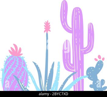 Cactus pastel dessinés à la main Illustration de Vecteur