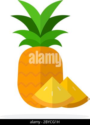 Segments entiers d'ananas et d'ananas isolés verticalement à plat Illustration de Vecteur