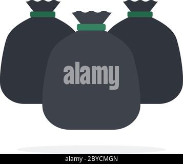 Sacs noirs avec poubelle à plat isolée Illustration de Vecteur