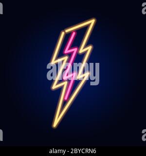 Étincelle néon ou éclair. Affiche mode. Panneau de signalisation de la veilleuse, bannière lumineuse. Emblème d'été. Rêves féminins. Logo du Club Bar sur fond sombre. Illustration de Vecteur