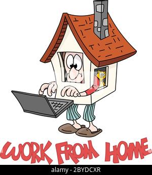 Homme de dessin animé restant à la maison et travaillant de la maison pour être à l'abri de l'illustration du vecteur de virus corona Illustration de Vecteur