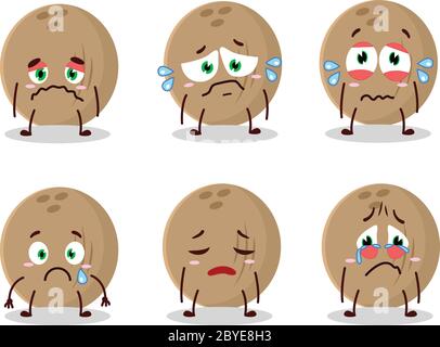 Personnage de dessin animé de noix de coco marron avec une expression triste Illustration de Vecteur