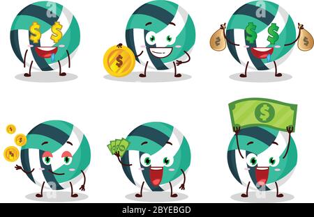 Personnage de dessin animé de volley ball avec émoticone mignon apporter de l'argent Illustration de Vecteur