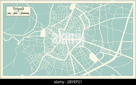 Tripoli Grèce carte de la ville en style rétro. Carte de contour. Illustration vectorielle. Illustration de Vecteur
