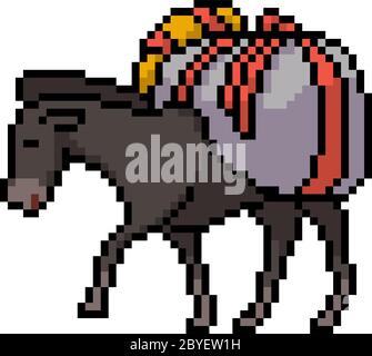 vecteur pixel art animal âne transport isolé bande dessinée Illustration de Vecteur