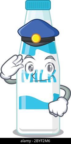 Dessin d'une bouteille de lait avec un chapeau bleu, représentant un policier Illustration de Vecteur
