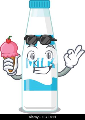 Dessin animé d'une bouteille de lait contenant de la glace à cône Illustration de Vecteur