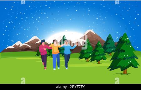 les garçons se rassemblent dans un jardin Illustration de Vecteur