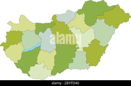 Carte politique modifiable très détaillée avec couches séparées. Hongrie. Illustration de Vecteur