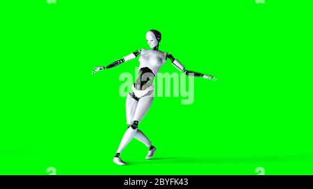 Robot femme humanoïde futuriste isolé sur écran vert. Rendu 3d réaliste. Banque D'Images