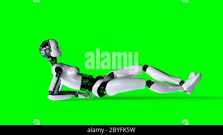 Robot femme humanoïde futuriste isolé sur écran vert. Rendu 3d réaliste. Banque D'Images