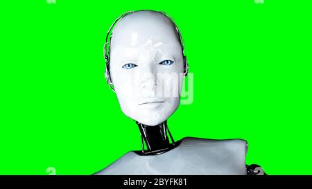 Robot femme humanoïde futuriste isolé sur écran vert. Rendu 3d réaliste. Banque D'Images