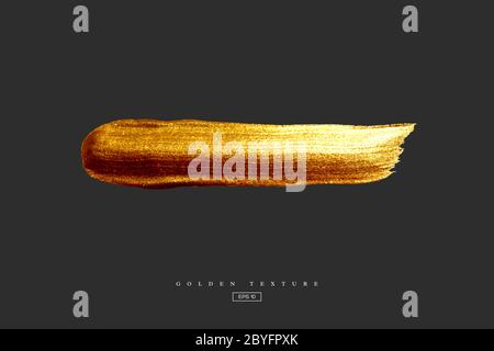 Tache dorée à main. Texture acrylique avec effet papier. Contour doré isolé sur fond noir. Elément de conception, illustration vectorielle. Illustration de Vecteur
