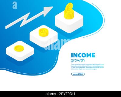 Concept de croissance de l'argent avec des pièces d'or. Illustration de Vecteur