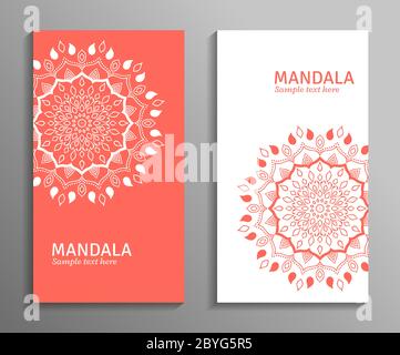 Prospectus vectoriels de mandala ornementale en rouge, blanc Illustration de Vecteur
