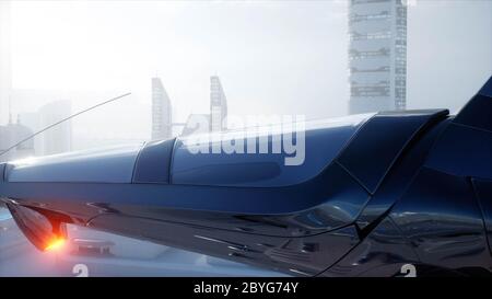 Bateau SCI fi surlong une ville futuriste. Vue aérienne. Concept de futur. rendu 3d. Banque D'Images