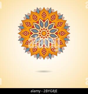 Mandala fleuri coloré dessiné à la main. Illustration de Vecteur