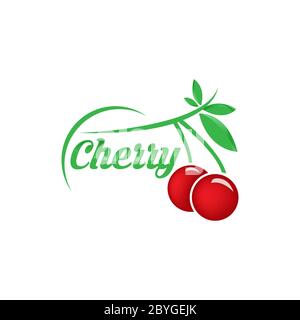 Logo Cherry, modèle créatif avec deux cerises mûres peut être utilisé pour le café, bar, club, épicerie, paquet, étiquette de prix, vecteur de flyer illustré Illustration de Vecteur