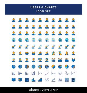 Ensemble d'utilisateurs et icône graphiques avec vecteur de style de contour plein Illustration de Vecteur