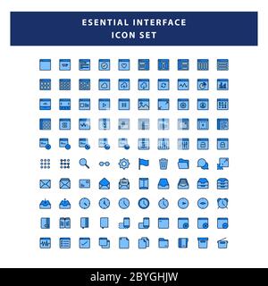 Ensemble de pages icône d'interface avec vecteur de style de contour plein Illustration de Vecteur