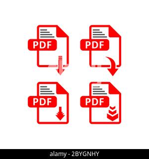 Icône de téléchargement de fichier PDF. Texte du document, informations sur le format Web des symboles Illustration de Vecteur