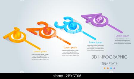 Modèle graphique 3D isométrique coloré avec icône pour la présentation, le workflow et le processus. Illustration de Vecteur